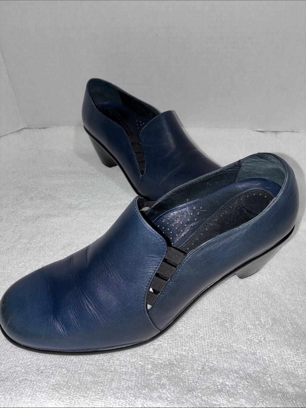 Dansko Blue Slip-On Leather Heel Shoes